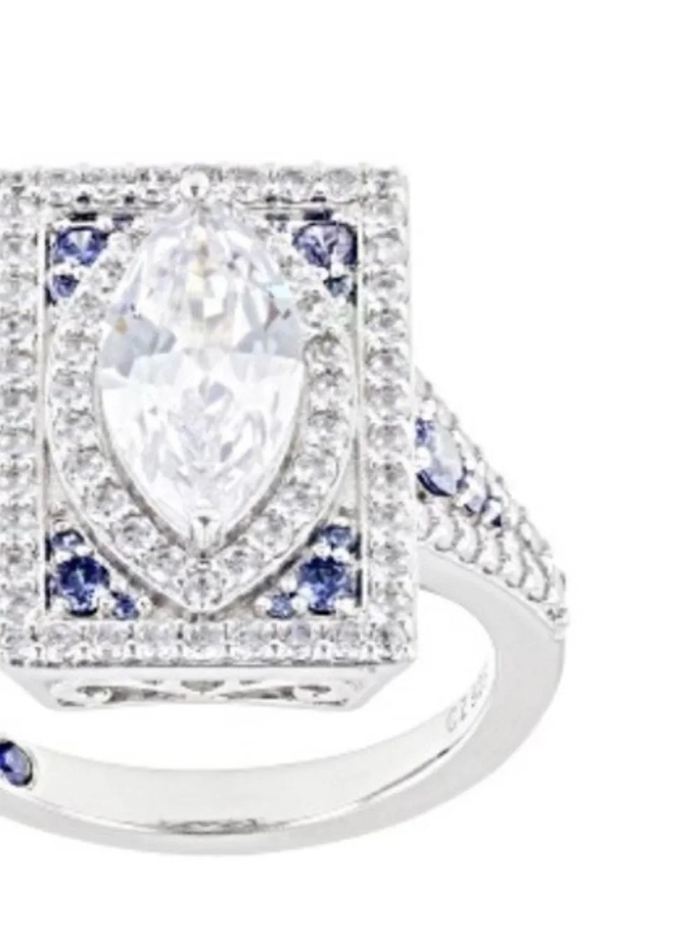 🌸JTV28 - Vanna K - Sterling Silver Marquise Cubic Zirconia & Blue Accent Ring💎🛍️